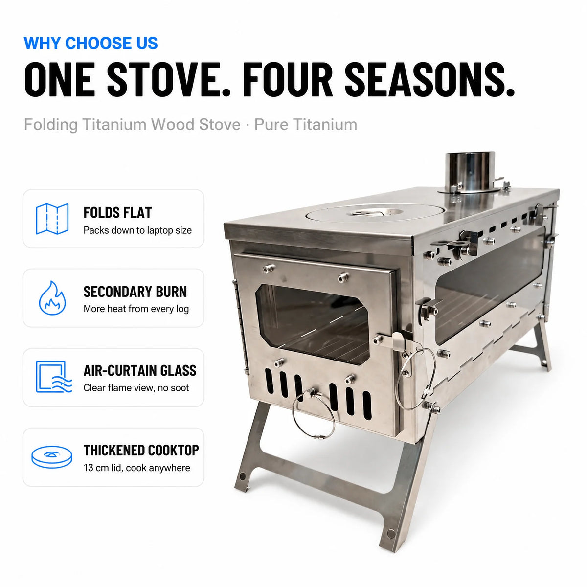Titanium Tent Stove with Cooktop and Glass Windows