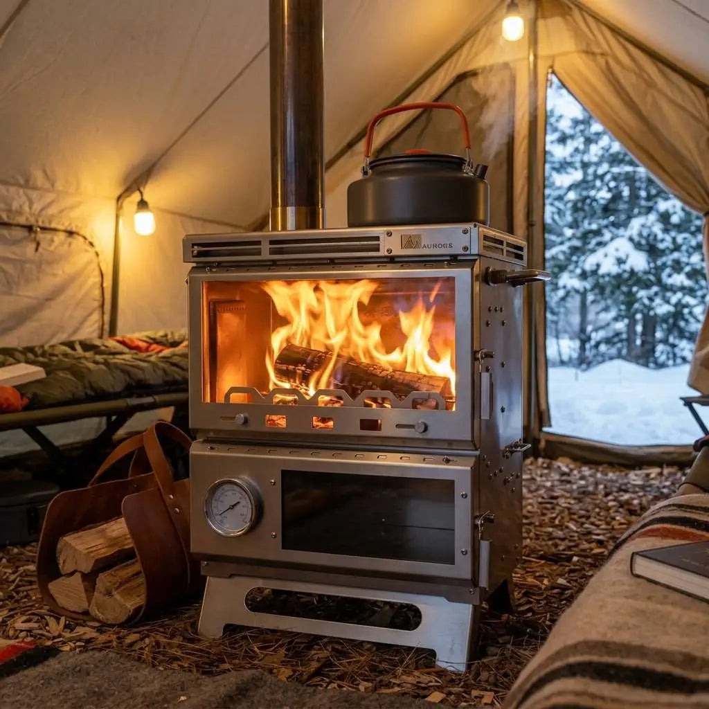 Tent Stove with Baking Oven and Thermometer