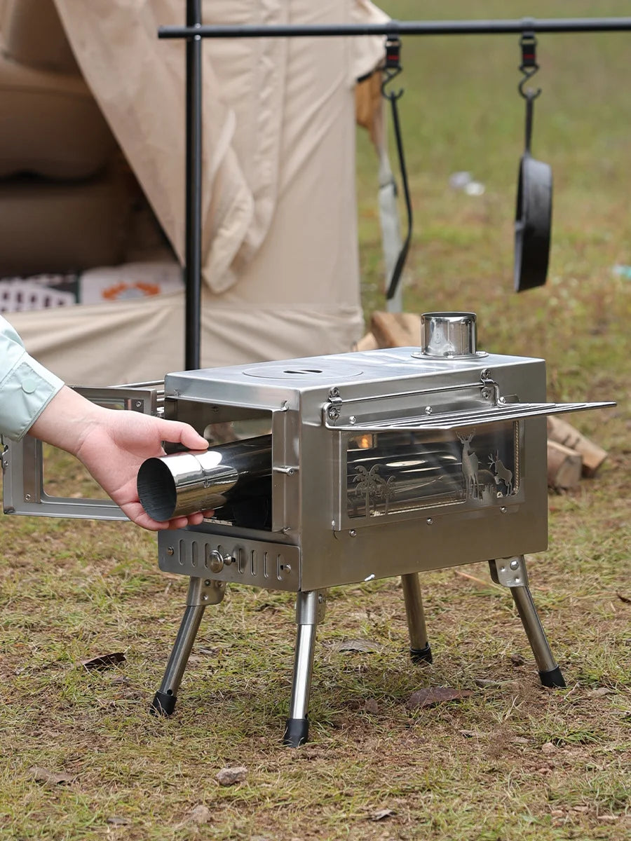 Stainless Tent Stove with Glass Side Window