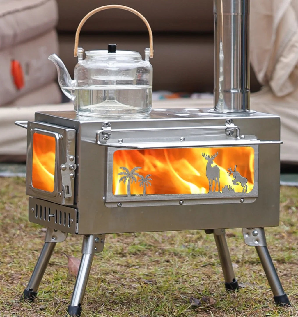 Stainless Tent Stove with Glass Side Window
