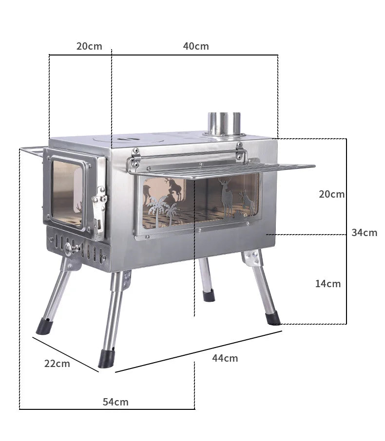 Stainless Tent Stove with Glass Side Window