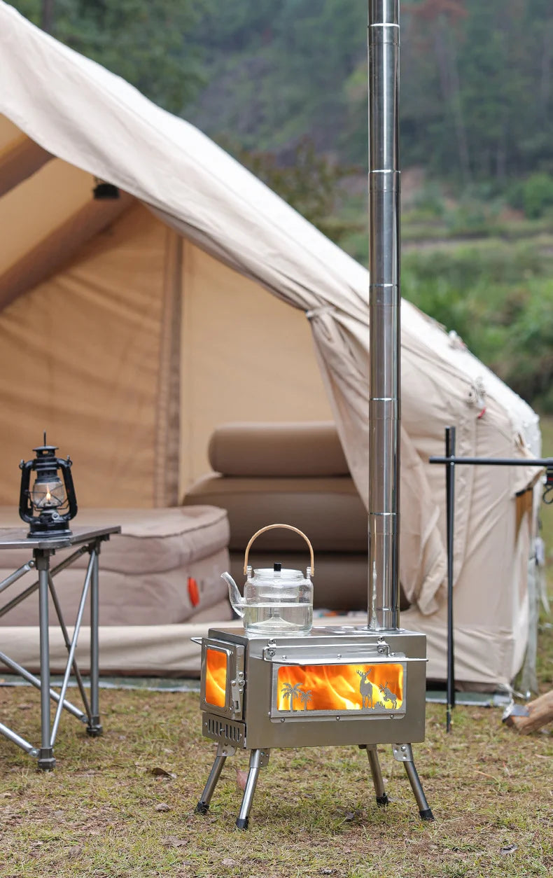 Stainless Tent Stove with Glass Side Window