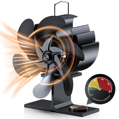 6-Blade Heat-Powered Stove Fan with Overheat Protection