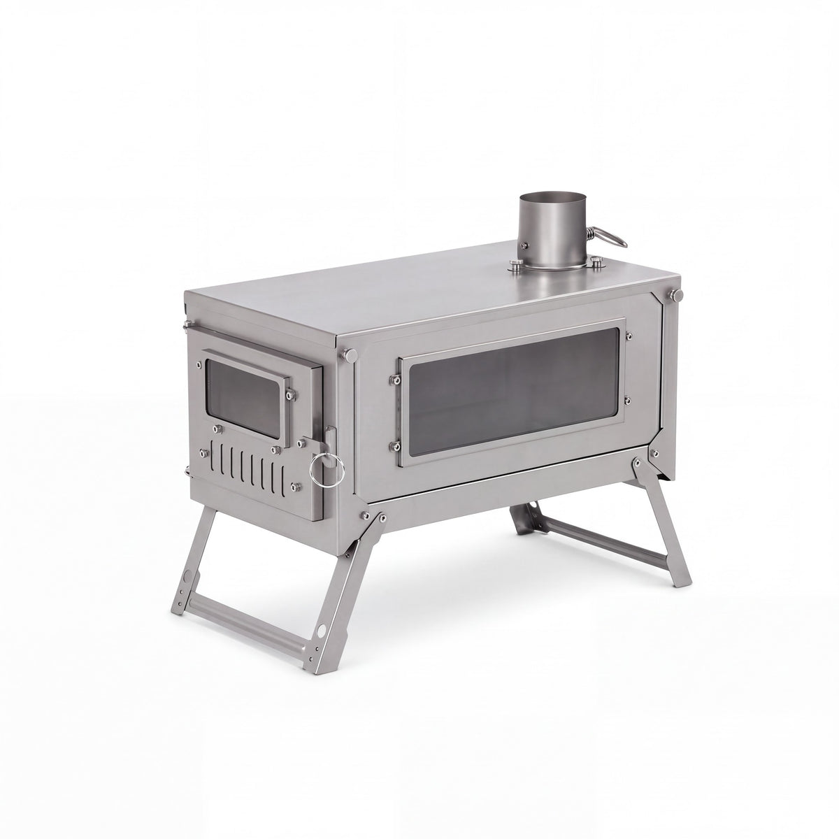 Titanium Folding Tent Stove, 3.1 kg, 3 m Pipe Included, white background